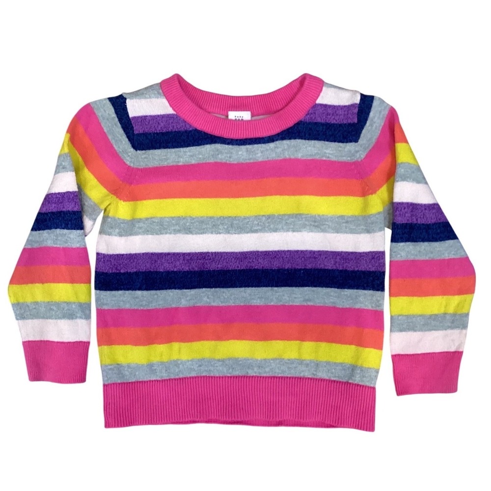 Baby Gap Toddler Girls Multi Color Striped Cotton Knit Crewneck Sweater 2T